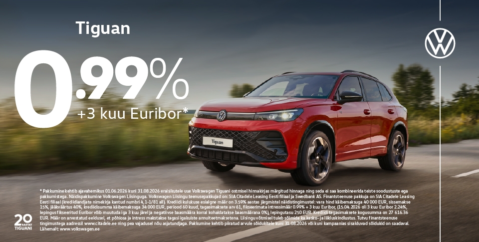 Volkswagen&nbsp;Tiguan 0,99% + 3 kuu Euribor**
